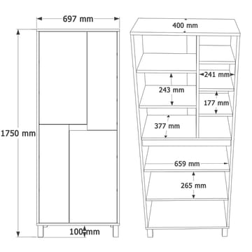 Flerbruks skap Hanah Home Nord (69,7 x 175 x 40 cm) Hvit eik grå - Hvit / eik / grå - Oppbevaring - Skap - Oppbevaringsskap