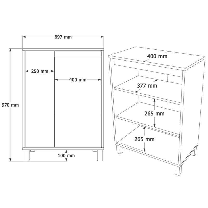 Flerbruks skap Hanah Home Nord (69,7 x 97 x 40 cm) Hvit eik grå - Hvit eik grå - Oppbevaring - Skap - Oppbevaringsskap