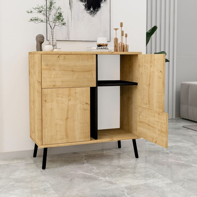 Flerbruks skap Homitis Darien (76,5 x 79,5 x 35 cm) Safir-eik svart tre - Oppbevaring - Skap - Oppbevaringsskap