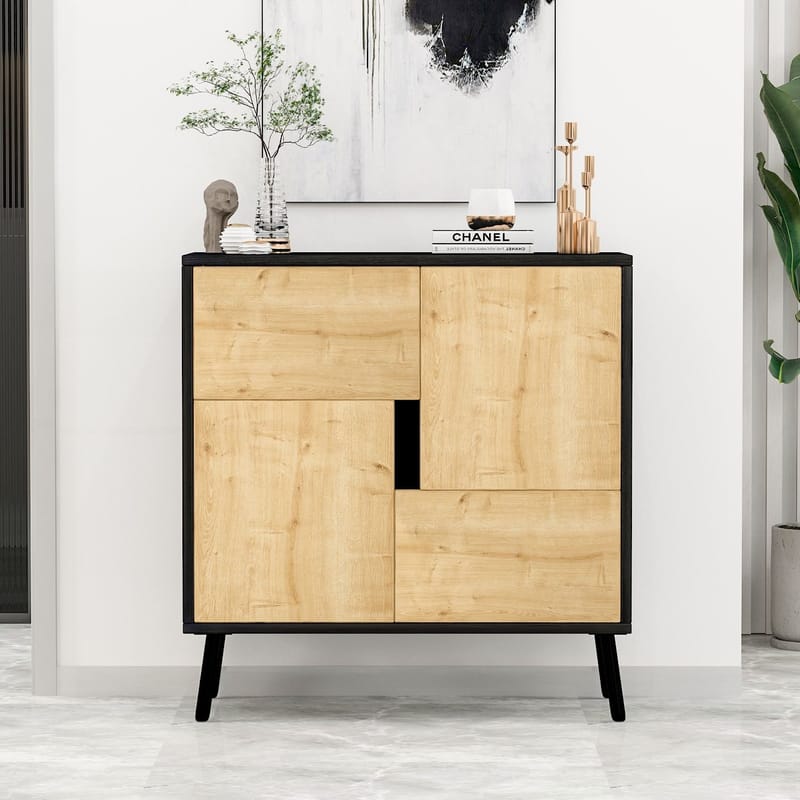 Flerbruks skap Homitis Darien (76,5 x 79,5 x 35 cm) Svart tre safir-eik - Oppbevaring - Skap - Oppbevaringsskap