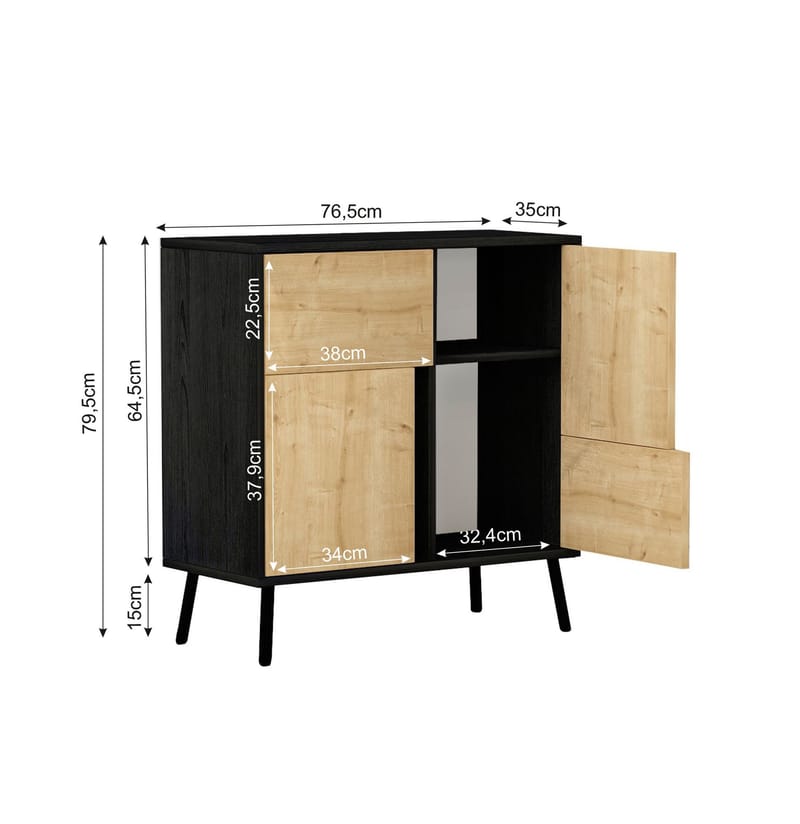 Flerbruks skap Homitis Darien (76,5 x 79,5 x 35 cm) Svart tre safir-eik - Oppbevaring - Skap - Oppbevaringsskap