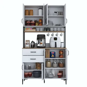 Flerbruks skap Wallxpert Mira Shelf (120 x 218,6 x 45 cm) Hvit Valnøtt - Hvit og valnøtt - Oppbevaring - Skap - Oppbevaringsskap