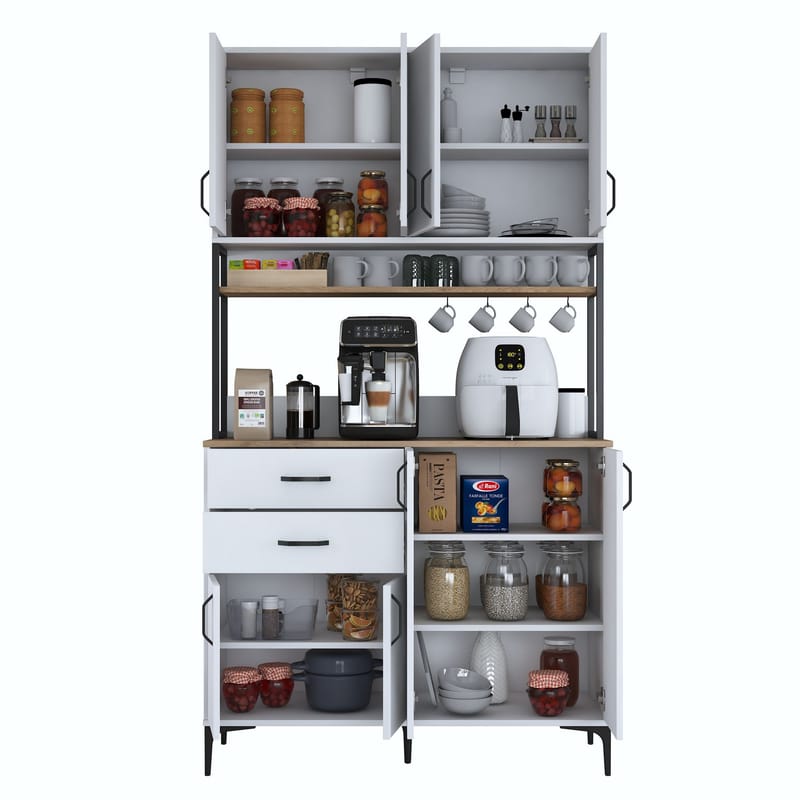 Flerbruks skap Wallxpert Mira Shelf (120 x 218,6 x 45 cm) Hvit Valnøtt - Hvit og valnøtt - Oppbevaring - Skap - Oppbevaringsskap