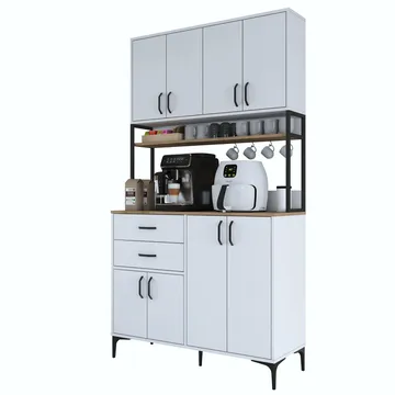 Flerbruks skap Wallxpert Mira Shelf (120 x 218,6 x 45 cm) Hvit Valnøtt - Hvit og valnøtt - Oppbevaring - Skap - Oppbevaringsskap