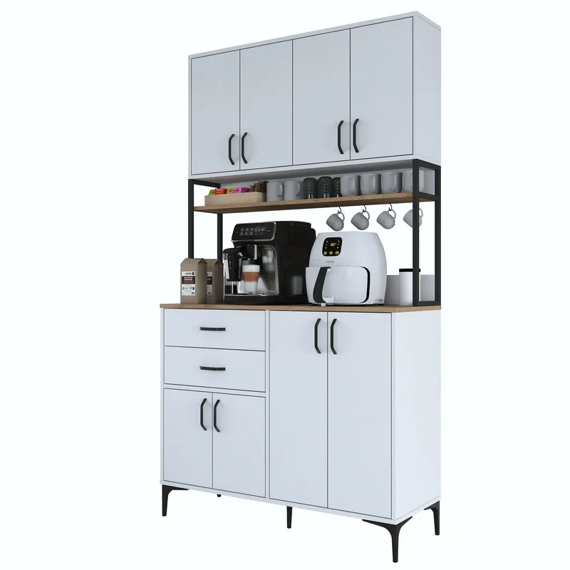 Flerbruks skap Wallxpert Mira Shelf (120 x 218,6 x 45 cm) Hvit Valnøtt, Hvit og valnøtt