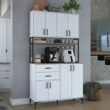 Flerbruks skap Wallxpert Mira Shelf (120 x 218,6 x 45 cm) Hvit Valnøtt - Hvit og valnøtt - Oppbevaring - Skap - Oppbevaringsskap