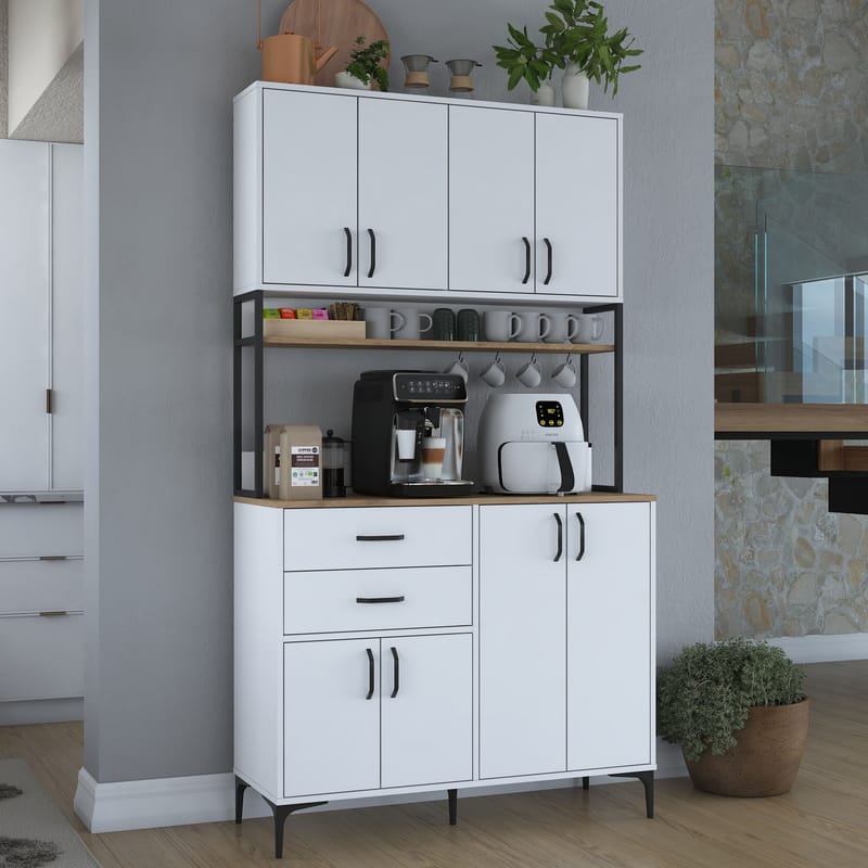 Flerbruks skap Wallxpert Mira Shelf (120 x 218,6 x 45 cm) Hvit Valnøtt - Hvit og valnøtt - Oppbevaring - Skap - Oppbevaringsskap