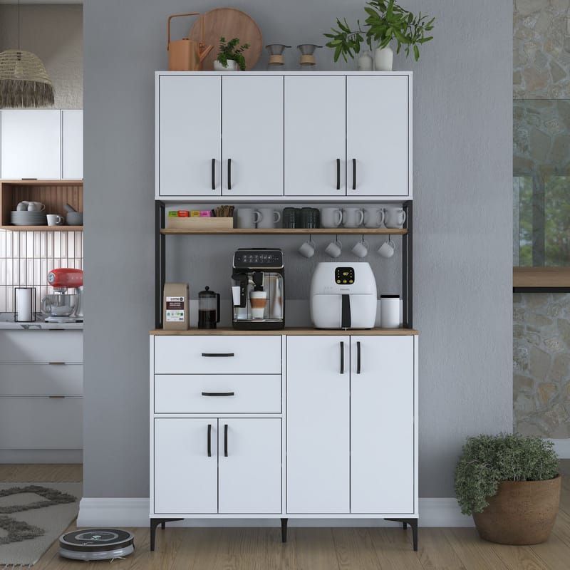 Flerbruks skap Wallxpert Mira Shelf (120 x 218,6 x 45 cm) Hvit Valnøtt - Hvit og valnøtt - Oppbevaring - Skap - Oppbevaringsskap