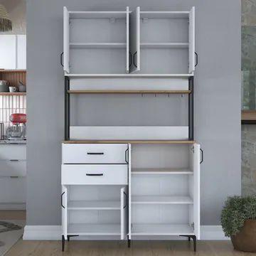 Flerbruks skap Wallxpert Mira Shelf (120 x 218,6 x 45 cm) Hvit Valnøtt - Hvit og valnøtt - Oppbevaring - Skap - Oppbevaringsskap