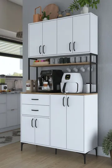 Flerbruks skap Wallxpert Mira Shelf (120 x 218,6 x 45 cm) Hvit Valnøtt - Hvit og valnøtt - Oppbevaring - Skap - Oppbevaringsskap
