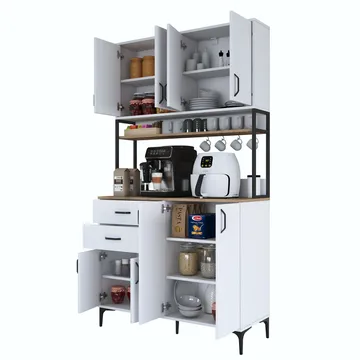 Flerbruks skap Wallxpert Mira Shelf (120 x 218,6 x 45 cm) Hvit Valnøtt - Hvit og valnøtt - Oppbevaring - Skap - Oppbevaringsskap