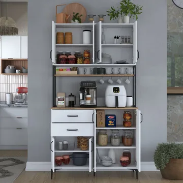 Flerbruks skap Wallxpert Mira Shelf (120 x 218,6 x 45 cm) Hvit Valnøtt - Hvit og valnøtt - Oppbevaring - Skap - Oppbevaringsskap