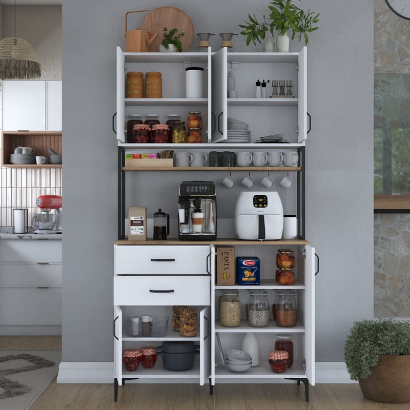 Flerbruks skap Wallxpert Mira Shelf (120 x 218,6 x 45 cm) Hvit Valnøtt - Hvit og valnøtt - Oppbevaring - Skap - Oppbevaringsskap