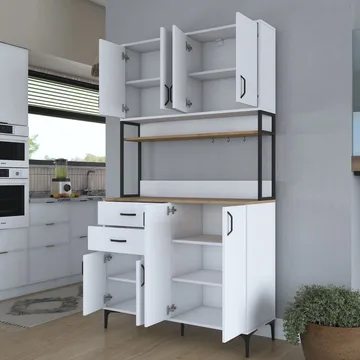 Flerbruks skap Wallxpert Mira Shelf (120 x 218,6 x 45 cm) Hvit Valnøtt - Hvit og valnøtt - Oppbevaring - Skap - Oppbevaringsskap