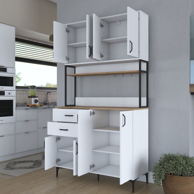 Flerbruks skap Wallxpert Mira Shelf (120 x 218,6 x 45 cm) Hvit Valnøtt - Hvit og valnøtt - Oppbevaring - Skap - Oppbevaringsskap
