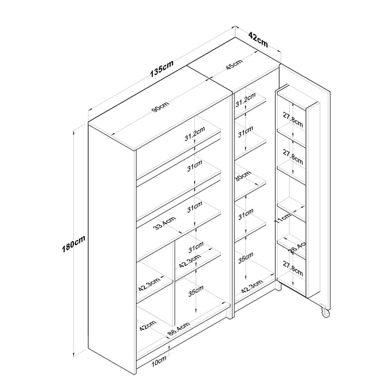 Flerbruks skap Wallxpert Nyra (135 x 180 x 42 cm) hvit - Hvit - Oppbevaring - Skap - Oppbevaringsskap