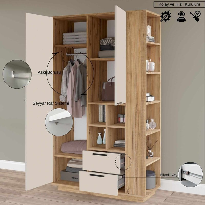 Flerbruksskap Skye Decor Dara (110 x 190 x 45 cm) Atlantic Pine - Atlantic Pine - Oppbevaring - Skap - Oppbevaringsskap