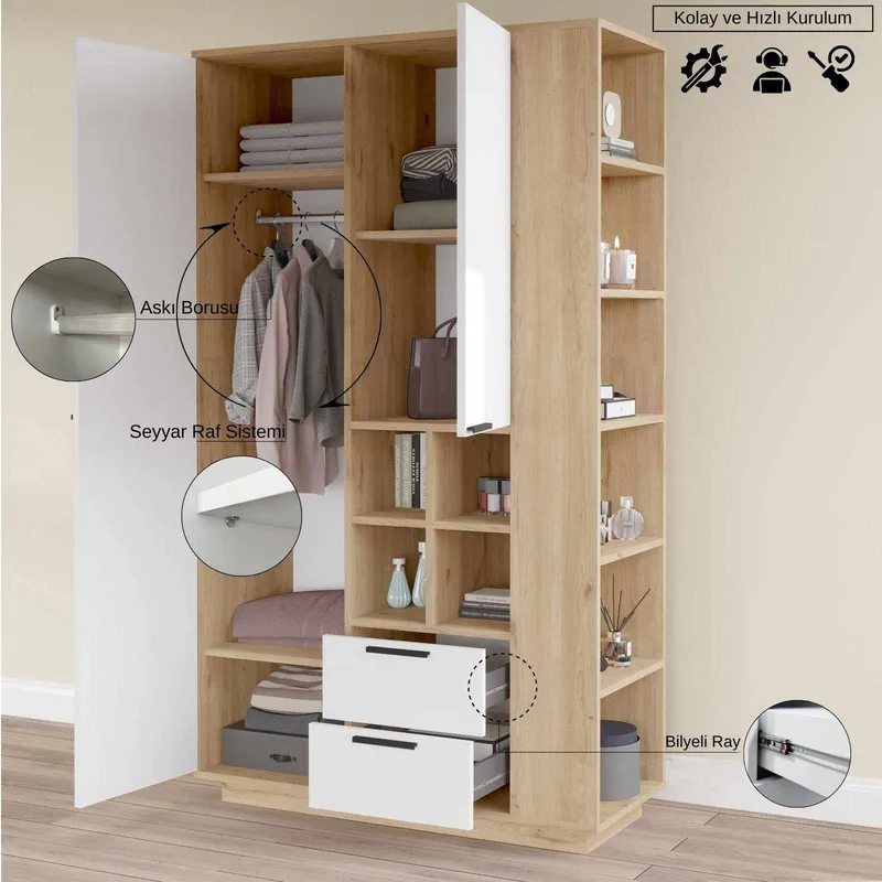 Flerbruksskap Skye Decor Dara (110 x 190 x 45 cm) Natural White - Naturlig og hvit - Oppbevaring - Skap - Oppbevaringsskap
