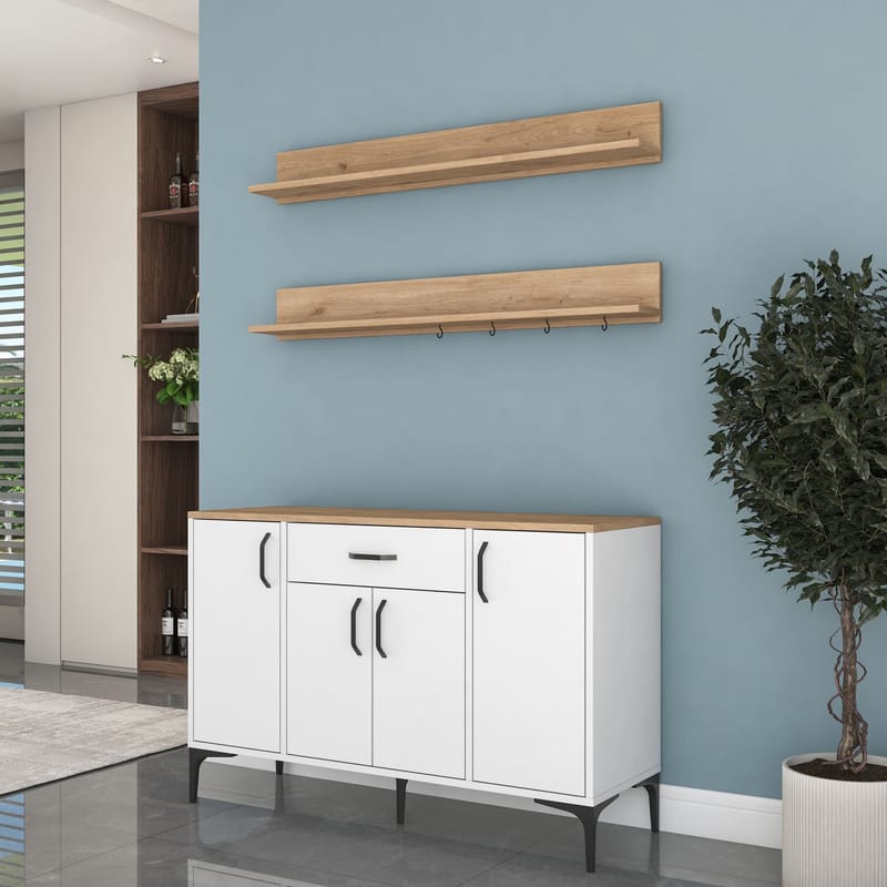 Flerbruksskap Wallxpert Isla-hylle (120 x 78,6 x 40 cm) Hvit valnøtt - Hvit og valnøtt - Oppbevaring - Skap - Oppbevaringsskap