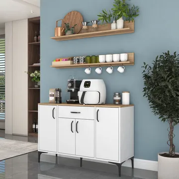 Flerbruksskap Wallxpert Isla-hylle (120 x 78,6 x 40 cm) Hvit valnøtt - Hvit og valnøtt - Oppbevaring - Skap - Oppbevaringsskap