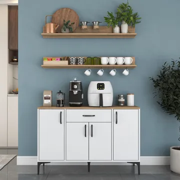 Flerbruksskap Wallxpert Isla-hylle (120 x 78,6 x 40 cm) Hvit valnøtt - Hvit og valnøtt - Oppbevaring - Skap - Oppbevaringsskap