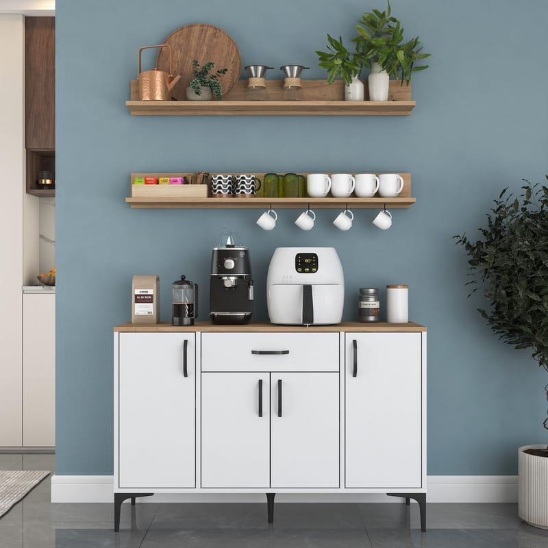 Flerbruksskap Wallxpert Isla-hylle (120 x 78,6 x 40 cm) Hvit valnøtt - Hvit og valnøtt - Oppbevaring - Skap - Oppbevaringsskap