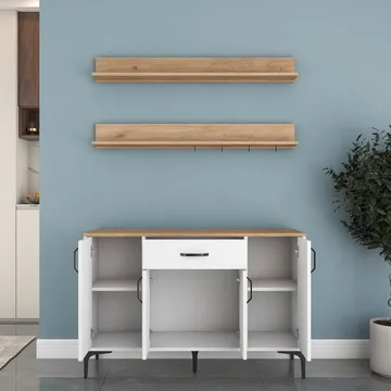 Flerbruksskap Wallxpert Isla-hylle (120 x 78,6 x 40 cm) Hvit valnøtt - Hvit og valnøtt - Oppbevaring - Skap - Oppbevaringsskap