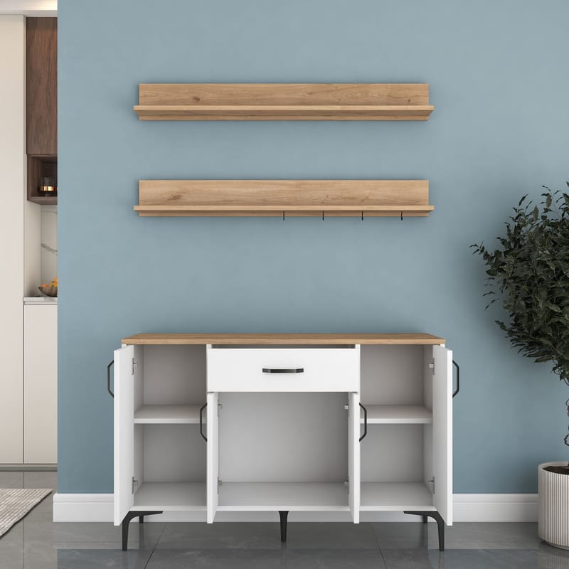 Flerbruksskap Wallxpert Isla-hylle (120 x 78,6 x 40 cm) Hvit valnøtt - Hvit og valnøtt - Oppbevaring - Skap - Oppbevaringsskap