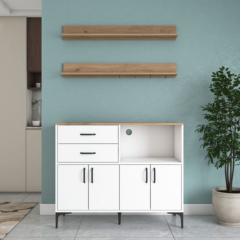 Flerbruksskap Wallxpert Juna (120 x 98,8 x 40 cm) Hvit valnøtt - Hvit og valnøtt - Oppbevaring - Skap - Oppbevaringsskap