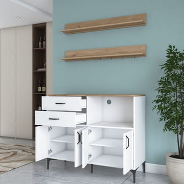 Flerbruksskap Wallxpert Juna (120 x 98,8 x 40 cm) Hvit valnøtt - Hvit og valnøtt - Oppbevaring - Skap - Oppbevaringsskap