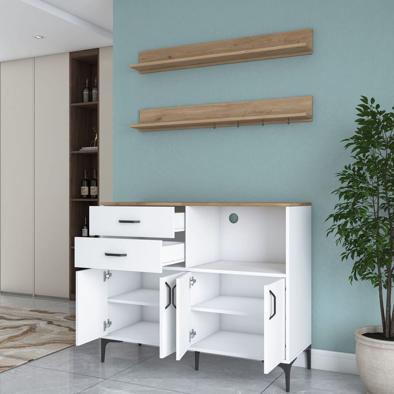 Flerbruksskap Wallxpert Juna (120 x 98,8 x 40 cm) Hvit valnøtt - Hvit og valnøtt - Oppbevaring - Skap - Oppbevaringsskap