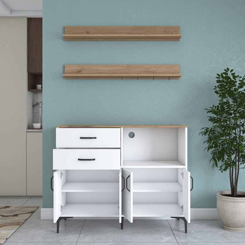 Flerbruksskap Wallxpert Juna (120 x 98,8 x 40 cm) Hvit valnøtt - Hvit og valnøtt - Oppbevaring - Skap - Oppbevaringsskap