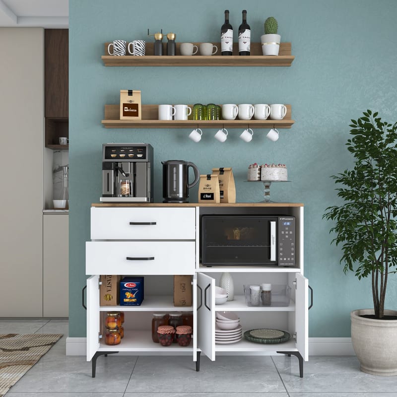 Flerbruksskap Wallxpert Juna (120 x 98,8 x 40 cm) Hvit valnøtt - Hvit og valnøtt - Oppbevaring - Skap - Oppbevaringsskap