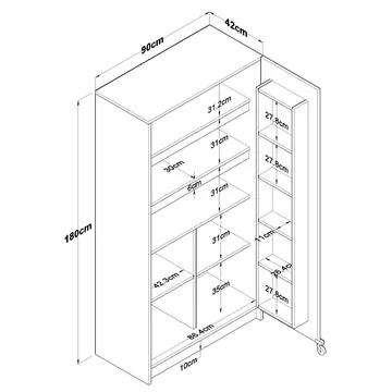 Flerbruksskap Wallxpert Kira hylle (90 x 180 x 42 cm) Hvit - Hvit - Oppbevaring - Skap - Oppbevaringsskap