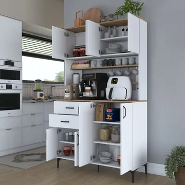 Flerbruksskap Wallxpert Lora-hylle (120 x 204,2 x 45 cm) hvit valnøtt - Hvit og valnøtt - Oppbevaring - Skap - Oppbevaringsskap