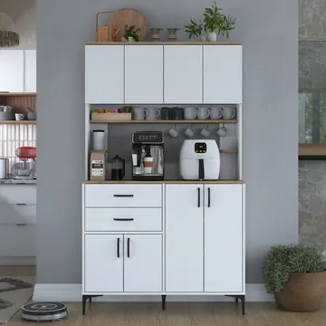 Flerbruksskap Wallxpert Lora-hylle (120 x 204,2 x 45 cm) hvit valnøtt - Hvit og valnøtt - Oppbevaring - Skap - Oppbevaringsskap