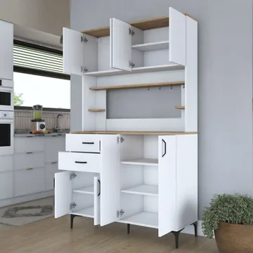 Flerbruksskap Wallxpert Lora-hylle (120 x 204,2 x 45 cm) hvit valnøtt - Hvit og valnøtt - Oppbevaring - Skap - Oppbevaringsskap