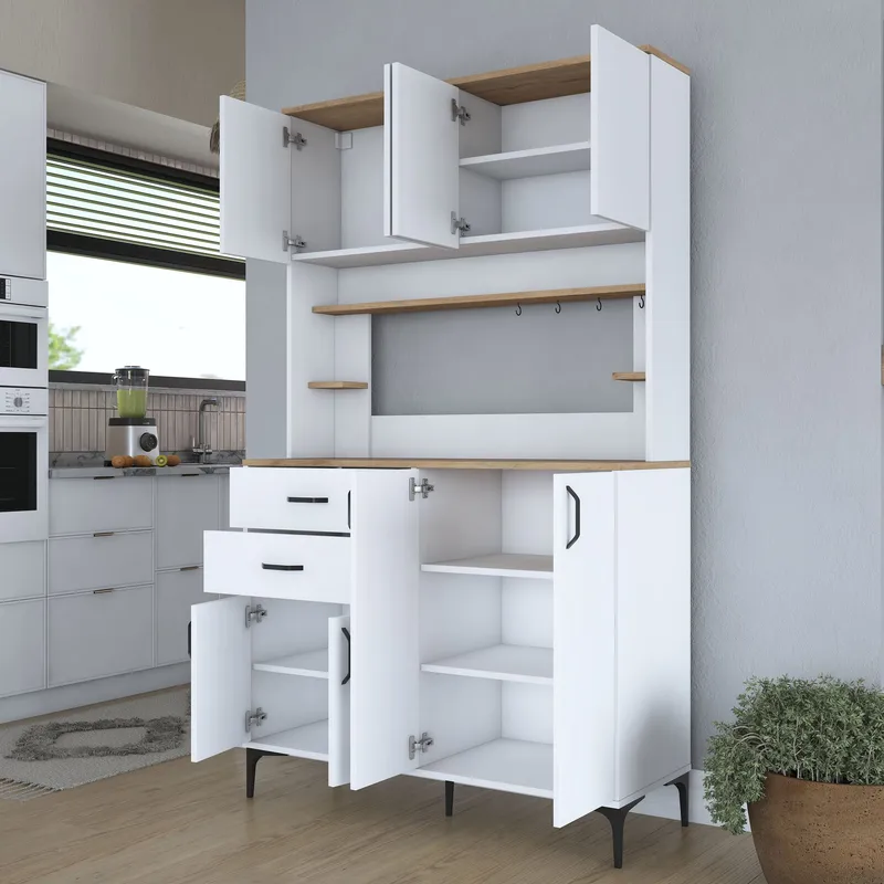 Flerbruksskap Wallxpert Lora-hylle (120 x 204,2 x 45 cm) hvit valnøtt - Hvit og valnøtt - Oppbevaring - Skap - Oppbevaringsskap