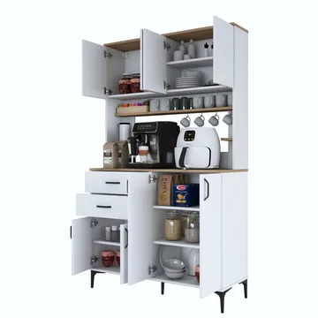 Flerbruksskap Wallxpert Lora-hylle (120 x 204,2 x 45 cm) hvit valnøtt - Hvit og valnøtt - Oppbevaring - Skap - Oppbevaringsskap