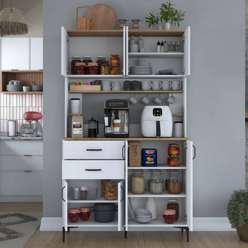 Flerbruksskap Wallxpert Lora-hylle (120 x 204,2 x 45 cm) hvit valnøtt - Hvit og valnøtt - Oppbevaring - Skap - Oppbevaringsskap