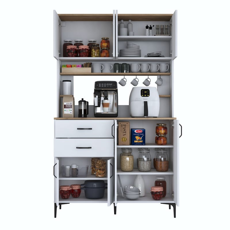 Flerbruksskap Wallxpert Lora-hylle (120 x 204,2 x 45 cm) hvit valnøtt - Hvit og valnøtt - Oppbevaring - Skap - Oppbevaringsskap