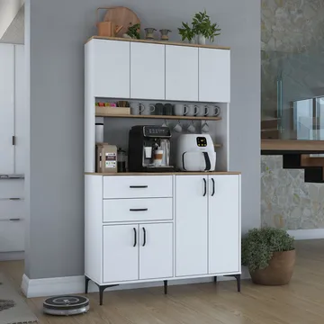 Flerbruksskap Wallxpert Lora-hylle (120 x 204,2 x 45 cm) hvit valnøtt - Hvit og valnøtt - Oppbevaring - Skap - Oppbevaringsskap