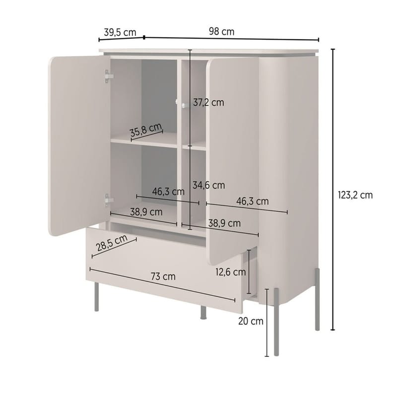 Høy skap Bello 2 dører 1 skuff - Oppbevaring - Skap - Oppbevaringsskap