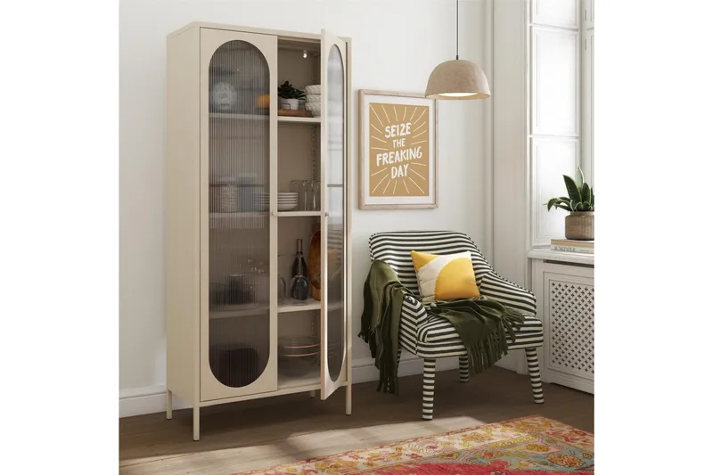 Høyskap Luna Pergament - Pergament - Oppbevaring - Skap - Vitrineskap