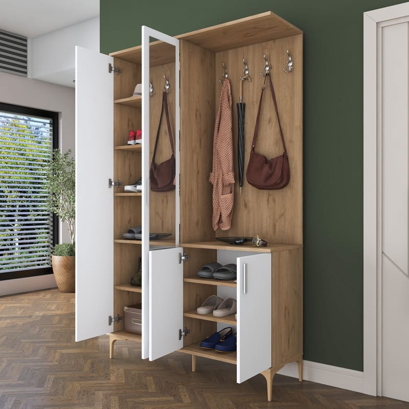 Hallstativ Wallxpert Dara EA147 (120 x 198,6 x 37,5 cm) Valnøtt hvit - Valnøtt og hvit - Oppbevaring - Skap - Vitrineskap