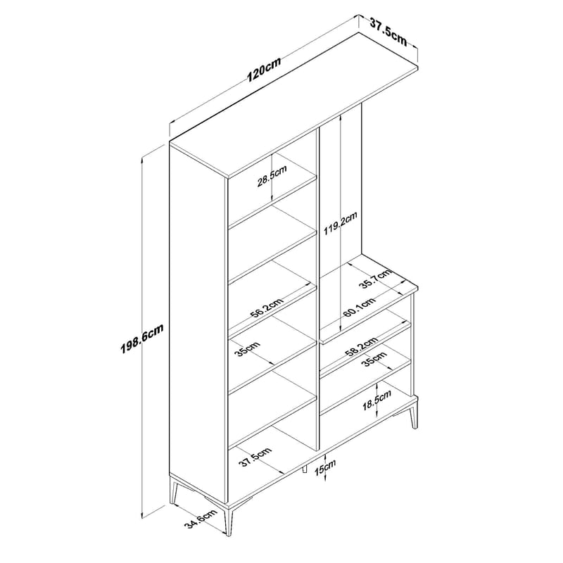 Hallstativ Wallxpert Dara EA147 (120 x 198,6 x 37,5 cm) Valnøtt hvit - Valnøtt og hvit - Oppbevaring - Skap - Vitrineskap