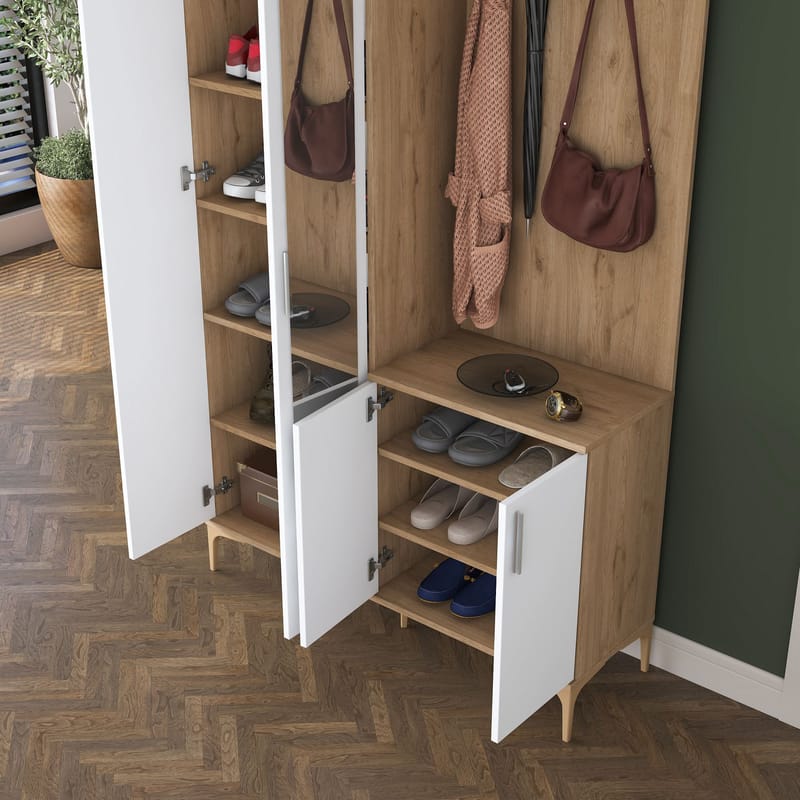 Hallstativ Wallxpert Dara EA147 (120 x 198,6 x 37,5 cm) Valnøtt hvit - Valnøtt og hvit - Oppbevaring - Skap - Vitrineskap