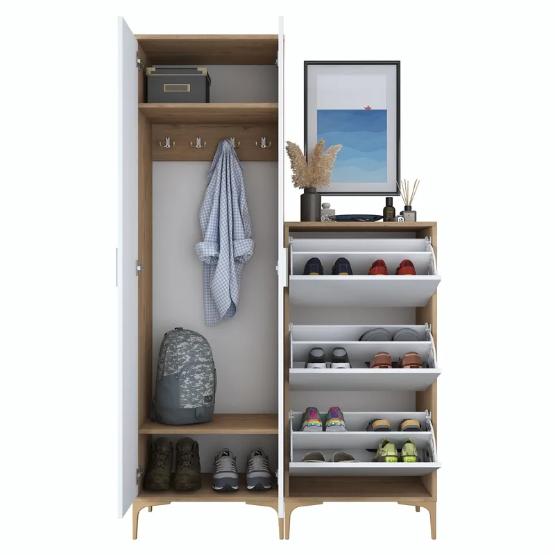 Hallstativ Wallxpert Dara EA148 (120 x 198,6 x 37,5 cm) valnøtt hvit - Valnøtt og hvit - Oppbevaring - Skap - Oppbevaringsskap