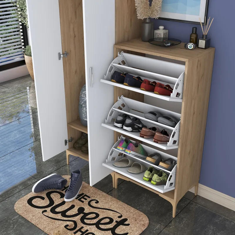 Hallstativ Wallxpert Dara EA148 (120 x 198,6 x 37,5 cm) valnøtt hvit - Valnøtt og hvit - Oppbevaring - Skap - Oppbevaringsskap