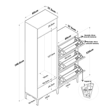 Hallstativ Wallxpert Dara EA148 (120 x 198,6 x 37,5 cm) valnøtt hvit - Valnøtt og hvit - Oppbevaring - Skap - Oppbevaringsskap